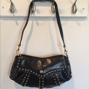 Max New York studded black leather shoulder bag